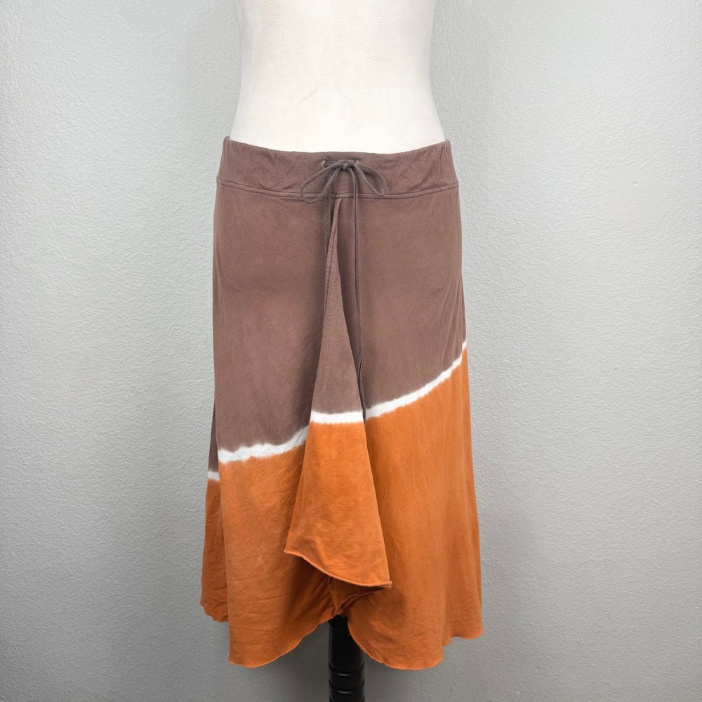 VTG PrAna Breathe Brown Orange Tie Dye Cotton Midi Skirt Size Medium Made in USA